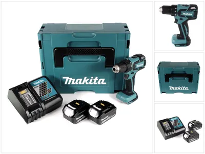 Zdjęcie produktu dla Akumulatorowa wiertarko-wkrętarka Makita DDF 459 RTJ 18 V Li-Ion w zestawie Makpac + 2x akumulator 5,0 Ah + ładowarka