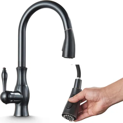 Produktbild von 2-Wege Küchenarmatur Cascade 1, Retro-design, 360° schwenkbar, Einzelauslauf, Keramikkartusche Schwarz