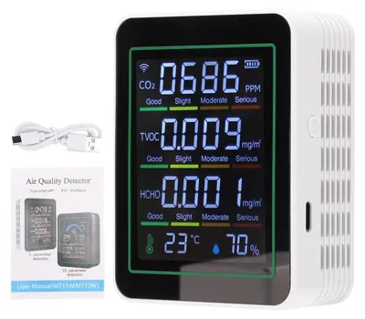 Obrázek produktu pro 5 v 1 Monitor kvality vzduchu, WiFi vnitřní měřič CO2 pro Tuya Smart, HCHO TVOC detektor s LCD displejem, infračervený senzor, tester teploty a vlhkosti
