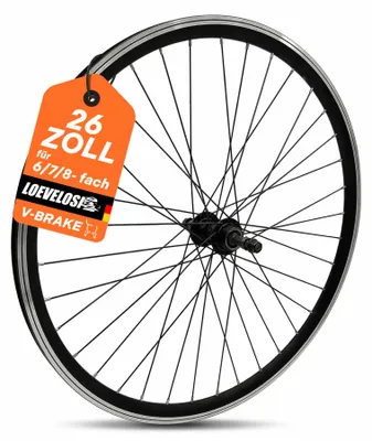 Produktbild von Laufrad 26 Zoll MTB Hinterrad Alu Hohlkammer für V-Brake Schraubkranz 6/7/8-fach