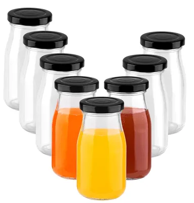 Zdjęcie produktu dla Szklane butelki 150 ml - Wielorazowe pojemniki - Miniaturowe butelki - Butelki do soków - Małe pojemniki na napoje (np. imbirkowe) - Idealne na pikniki - Butelki na napoje
