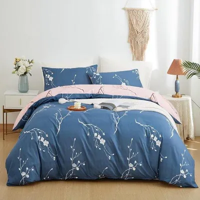 Produktbild von Famanu Bettwäsche 155 x 220 cm Blumen marineblau rosa - 2-teilig