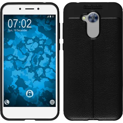 Produktbild von PhoneNatic Case kompatibel mit Huawei Honor 6a - schwarz Silikon Hülle Lederoptik Cover