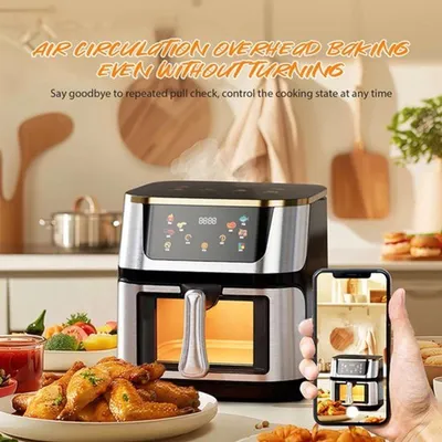 Obrázek produktu pro Velká fritéza s horkým vzduchem z nerezové oceli - objem 12 litrů - výkon 2800 W - s LED dotykovým displejem
