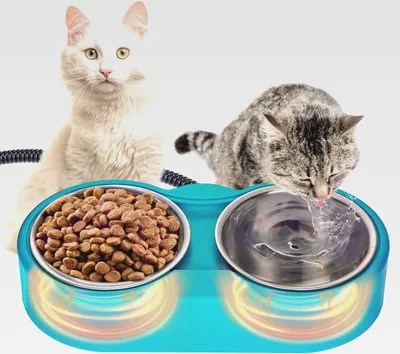 Produktbild von Beheizter Wassernapf für Katzen – 1,4 l Outdoor Beheizter Haustier-Hundenapf mit 2 Edelstahlnäpfen, Thermostatische Kontrolle, um Wasser und Futter vor dem Einfrieren im Winter zu halten,