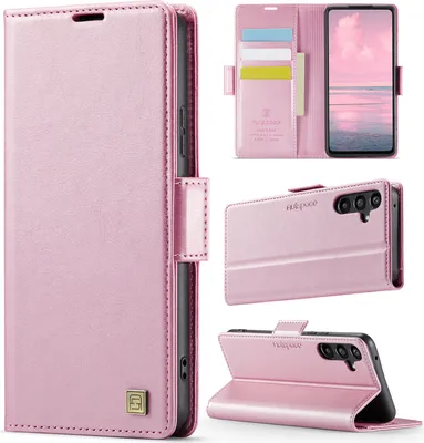Produktbild von Lederhülle für Samsung Galaxy A54 5G, RFID Schutz Handyhülle mit Magnetverschluss, Kartenfächern und Ständer Pink