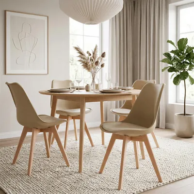 Produktbild von Esszimmerstühle ABBY 4er Set, Champagner - Essstühle mit ergonomischer Rückenlehne, Küchenstühle aus robustem Polypropylen und pflegeleichtem Bezug, Esszimmermöbel für moderne Wohnatmosphäre