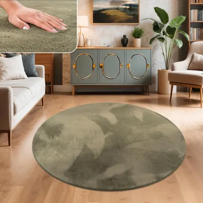 Produktbild von Paco Home Teppich Wohnzimmer Kunstfell Shaggy Hochflor Waschbar In Waschmaschine Soft Uni 160 cm rund
