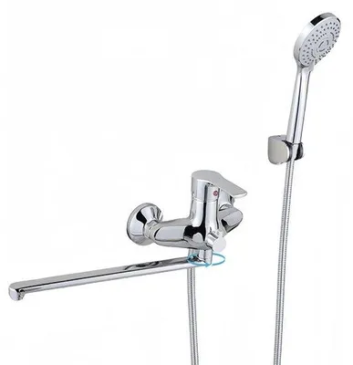Immagine prodotto di Miscelatore per vasca da bagno Ibenzoa® con erogatore a cascata e doccetta manuale, in ottone/acciaio inossidabile cromato, con 3 livelli di regolazione, salvaspazio, distanza tra i fori: 16–21,5 cm