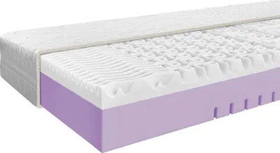 A cutaway view of a mattress showing its layered foam construction.