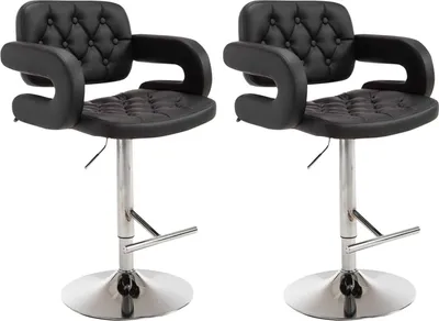 Produktbild von TPFLiving 2er Set Barhocker Dubai Gestell Metall in Chromoptik Kunstleder Schwarz
