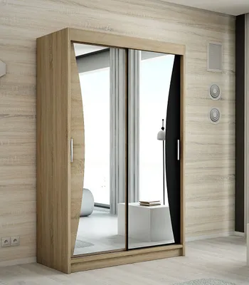 Produktbild von Schwebetürenschrank, 2-türig Schrank mit Spiegel! Moderne Garderobe für Kleidung. Verschiedene Farben (Weiß, Schwarz, Somona) Kleiderschrank NIKO 160 cm