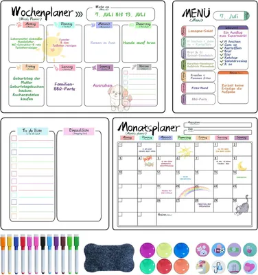 Produktbild von Whiteboard 42x30 cm, magnetischer Wochenplaner und Monatsplaner, abwischbar, für Küche