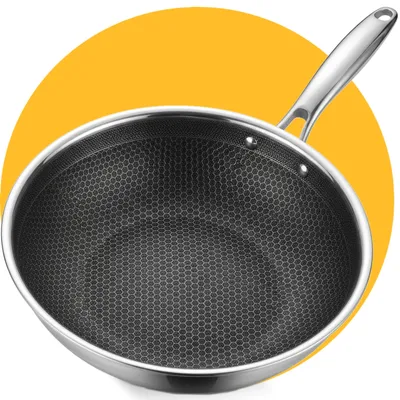 Wokpfanne 28 cm, Edelstahl, Waben-Antihaftbeschichtung, PFAS-frei