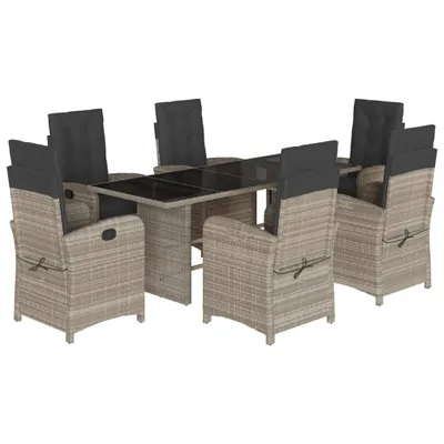 Produktbild von vidaXL 7-tlg. Garten-Essgruppe mit Kissen Hellgrau Poly Rattan