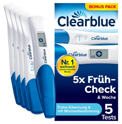 Produktbild von Clearblue Schwangerschaftstest Frühtest 5x Früh-Check & Woche, 5 Tests