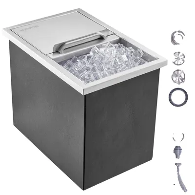 Obrázek produktu pro VEVOR 26,7 l zápustný box na led, chladicí box na led z nerezové oceli o rozměrech 456 x 304 x 371 mm, komerční zásobník na led s posuvným víkem, vestavěná truhla na led, vypouštěcí trubka a vypouštěcí zátka součástí dodávky