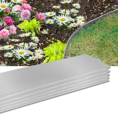 Produktbild von XMTECH 50 m Obruba trávnika Kovová pozinkovaná obruba záhonu Palisáda na kosenie 50 kusov 100x18cm (D x V) Obruba trávnika
