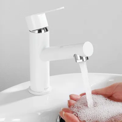 Produktbild von Moderner Waschtischarmatur aus Edelstahl, weiß, für das Badezimmer