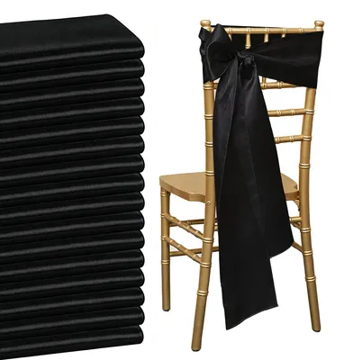 Produktbild von 50 Stück schwarze Satin Stuhlschleifen für Hochzeitsdekoration