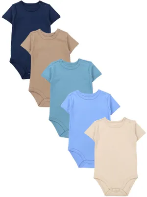 Produktbild von TupTam Jungen Baby Body Kurzarm in Unifarben - 5er Pack, Farbe: Beige Hellbeige Petrolgrün Jeansblau Dunkelblau, Größe: 80