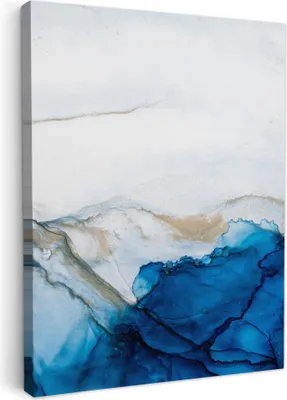 Produktbild von MuchoWow® - Leinwandbilder - Aquarell - Blau - Abstrakt - Kunst - Modern, Wandbild, Wanddeko Bilder Wohnzimmer, 30x40 cm