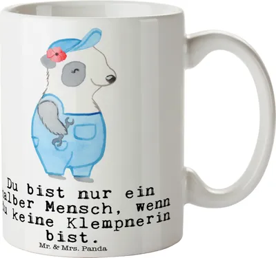 Produktbild von Mr. & Mrs. Panda Tasse Klempnerin Herz - Weiß - Geschenk, Kaffeetasse, Witzig, Spruch, schöne, Kaffeebecher, Teetasse, Gesellenprüfung, Becher, Lustig