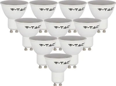 A group of white LED light bulbs arranged in a staggered pattern against a white background.