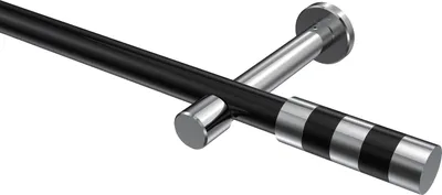 Produktbild von Interdeco Gardinenstange / Vorhangstange Schwarz / Chrom, Typ Prestige Mavell (Zylinder Bicolor) ohne Ringe, 20 mm Ø 1-läufig, 220 cm