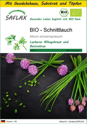 Produktbild von SAFLAX Anzucht Set - BIO - Schnittlauch - Allium schoenoprasum - 250 Samen - Mit Mini-Gewächshaus, Anzuchtsubstrat und 2 Töpfen