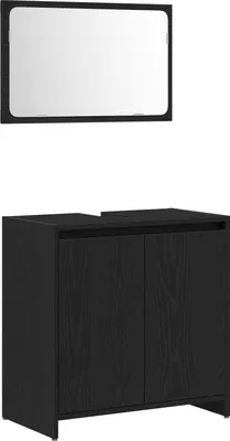 Produktbild von Möbel Badschrank mit Spiegel in Schwarz und Eiche 60x33x61 cm, aus Holzwerkstoff - Badezimmer 862509