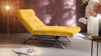 Produktbild von KAWOLA Liege AMERIVA Sessel Relaxliege Velvet curry Fuß chrome