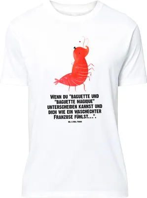Produktbild von Mr. & Mrs. Panda Tshirt Garnele Franzose - Weiß - Geschenk, T-Shirt, Plus Size, Oversize Shirt, Krabbe, Französisch, Meer