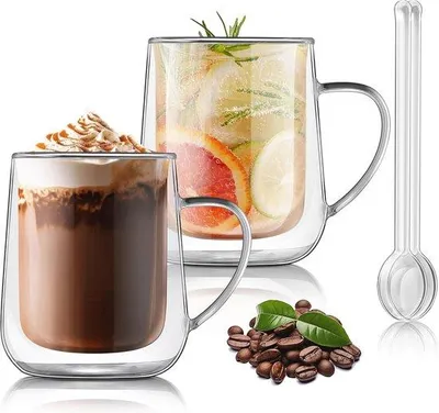 Productafbeelding van Set van 2 Dubbelwandige Koffiekopjes van Borosilicaatglas - 400 ml Thermoglas voor Bier en Cappuccino