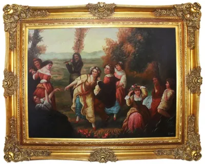 Produktbild von Casa Padrino Barock Ölgemälde Gartenfest Mehrfarbig / Gold 160 x 10 x H. 130 cm - Handgemaltes Gemälde mit prunkvollem Rahmen im Barockstil - Wanddeko im Barockstil