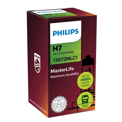 Produktbild von Philips MasterLife 13972MLC1 Scheinwerferlampe mit 24 V, 70 W, 24 V, H7, Halogen, 3200 K, 1 Stück(e)