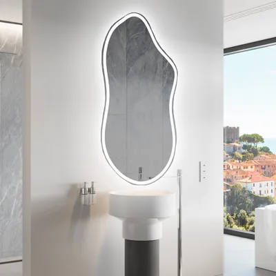 Obrázok produktu pre Moderne Ozdobne Nepravidelné zrkadla na stenu s podsvietenim LED 64 x 114 cm | Farba LED: Biela studená 7000K | FAS222