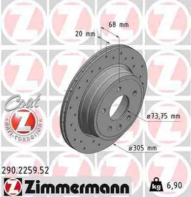 Produktbild von 2x ZIMMERMANN 290.2259.52 Bremsscheibe Hinterachse