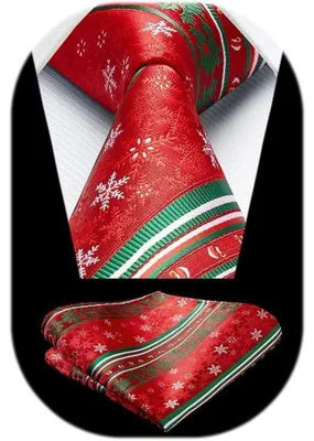 Imagen del producto de Corbata para hombre, diseño navideño, pañuelo de bolsillo tejido, colores rojo y verde