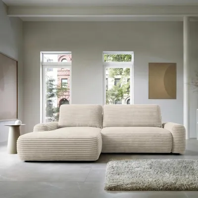 Produktbild von Ecksofa VIGO Ambience 02 Beige Cord Breitcord Schlafsofa Bettkasten Links