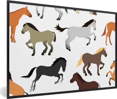 Produktbild von MuchoWow® MuchoWow® Gerahmtes Poster Pferde - Farben - Muster - Mädchen - Kinder - Mädchen 60x40 cm - Poster mit zchwarzem Bilderrahmen - Printing - Wanddeko Schlafzimmer