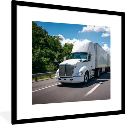 Produktbild von MuchoWow® Gerahmtes Poster Lkw - Straße - Weiß 40x40 cm - Poster mit Schwarzem Bilderrahmen Wandposter Rahmen Foto Bilder - Poster - Plakat im Rahmen