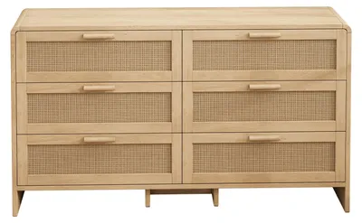 Imagen del producto de Buffet de estilo natural, hecho de ratán, con 6 cajones, dimensiones: 130 x 40 x 74 cm