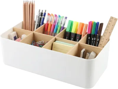 Image de Organisateur de bureau avec 8 compartiments, porte-stylos, blanc, pour bureau