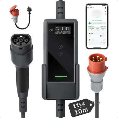 Produktbild von Mobiles Elektroauto-Ladegerät - EVSE Typ 2 - 11 kW - 10 m Kabel - 3-phasig - App-Steuerung - WLAN - IP66