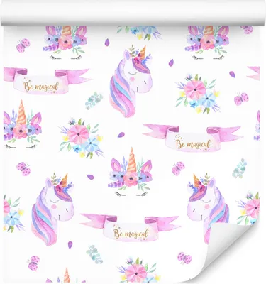 Produktbild von 10m VLIES TAPETE Rolle Kinderzimmer Einhürner Blumen Wiese Aquarell XXL