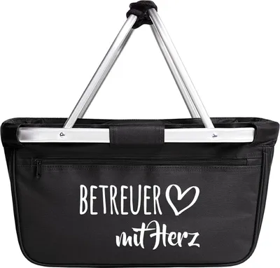 Produktbild von Huuraa Einkaufskorb Betreuer mit Herz 20 Liter Black faltbarer Tragekorb Geschenkidee