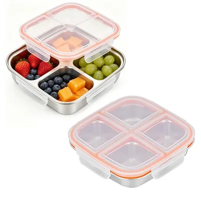 Productafbeelding van Omgoods - Set van 2 Roestvrijstalen Snackboxen met 4 Vakken