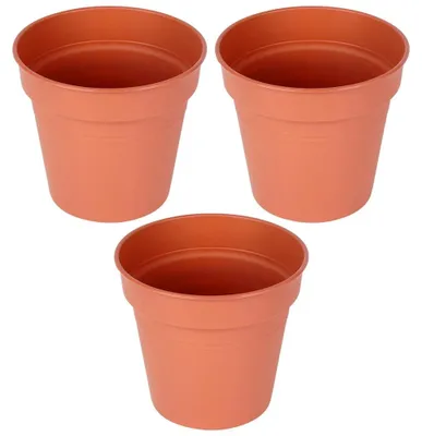 Obrázok produktu pre Sada troch okrúhlych kvetináčov z plastu – priemer 17 cm – hnedá farba