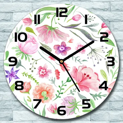 Produktbild von Wanduhr aus Glas Rund fi 30 Aquarell Feldblumen Quarz Deko Wohnzimmer Büro